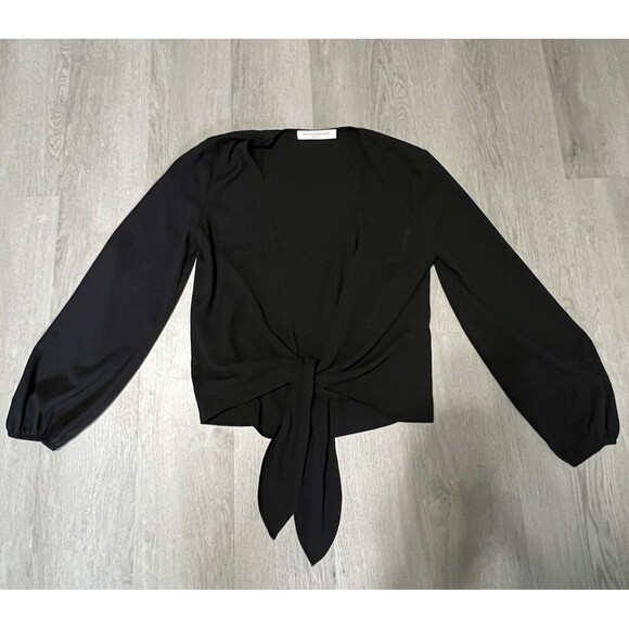 Amanda Uprichard Black Two-Layer Tie-Front Blouse – Size Small - Picture 2 of 10
